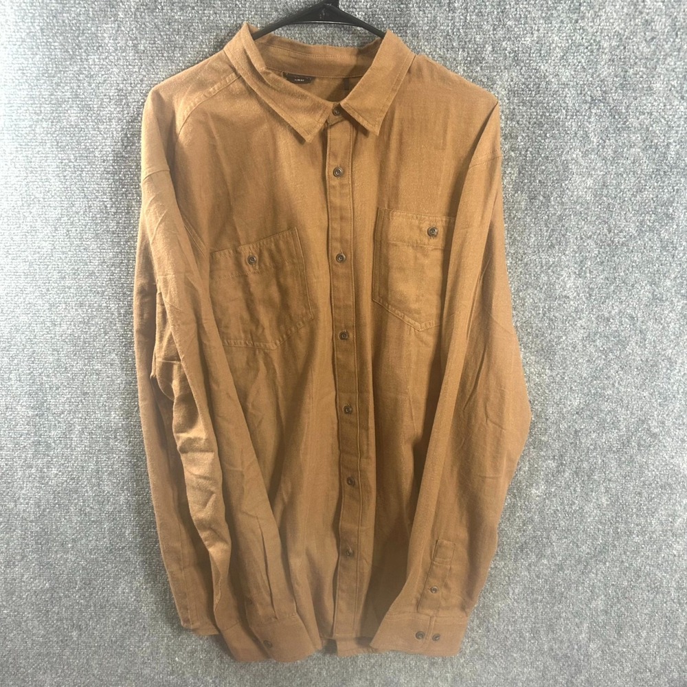 Prana Shirt Mens XL Brown Cotton Slim Fit Long Sleeve Collared Pockets Button Up